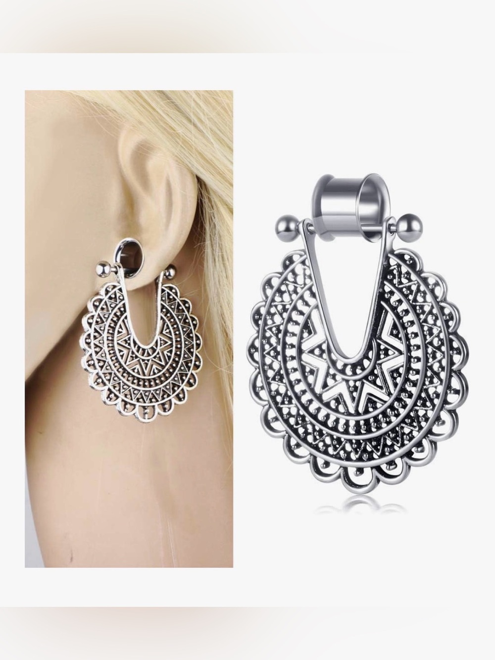 NIB Surgical Steel Filigree Dangle Plugs Gauges, 1/2” / 12mm. Body Jewelry